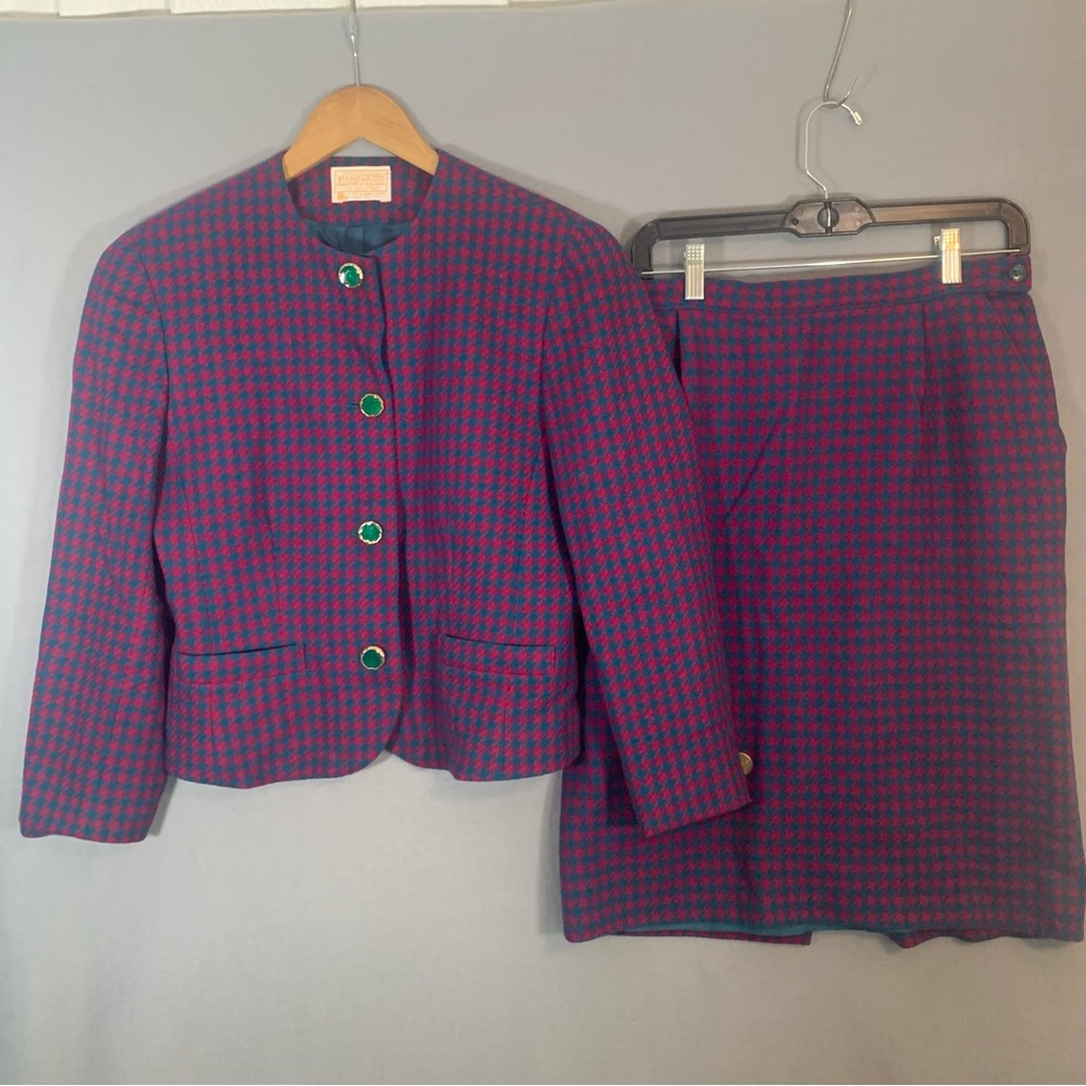 Purple and Pink Pendleton Skirt and Blazer Suit Sz 10 12 Wool Houndstooth